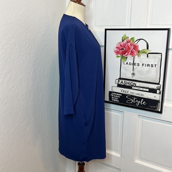 Everlane The Japanese Go Weave Blue Zip Front Dress Size 2 - Picture 4 of 9